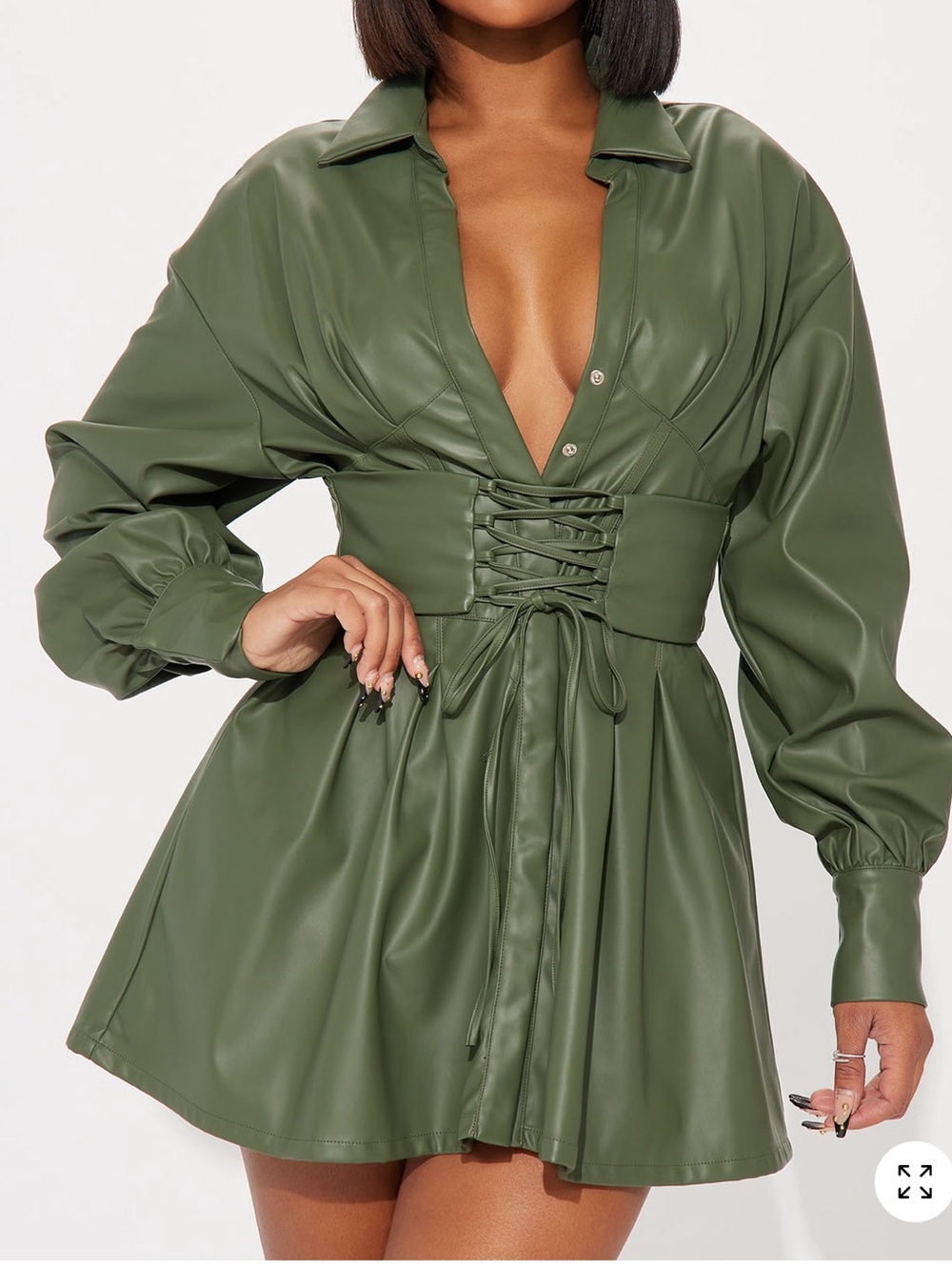 Fashion Nova Olive Faux Leather Lace-Up Corset Mini Dress